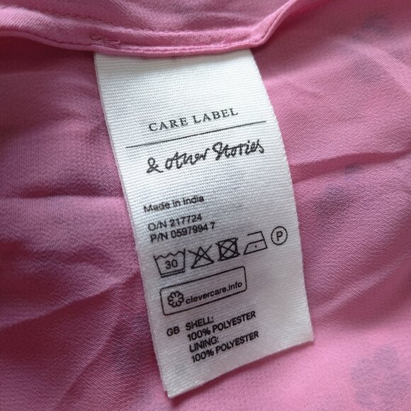 Paris Atelier & Other Stories Women's Size 4 Pink Ruffle Swiss Dot Floral Blouse - Picture 8 of 8